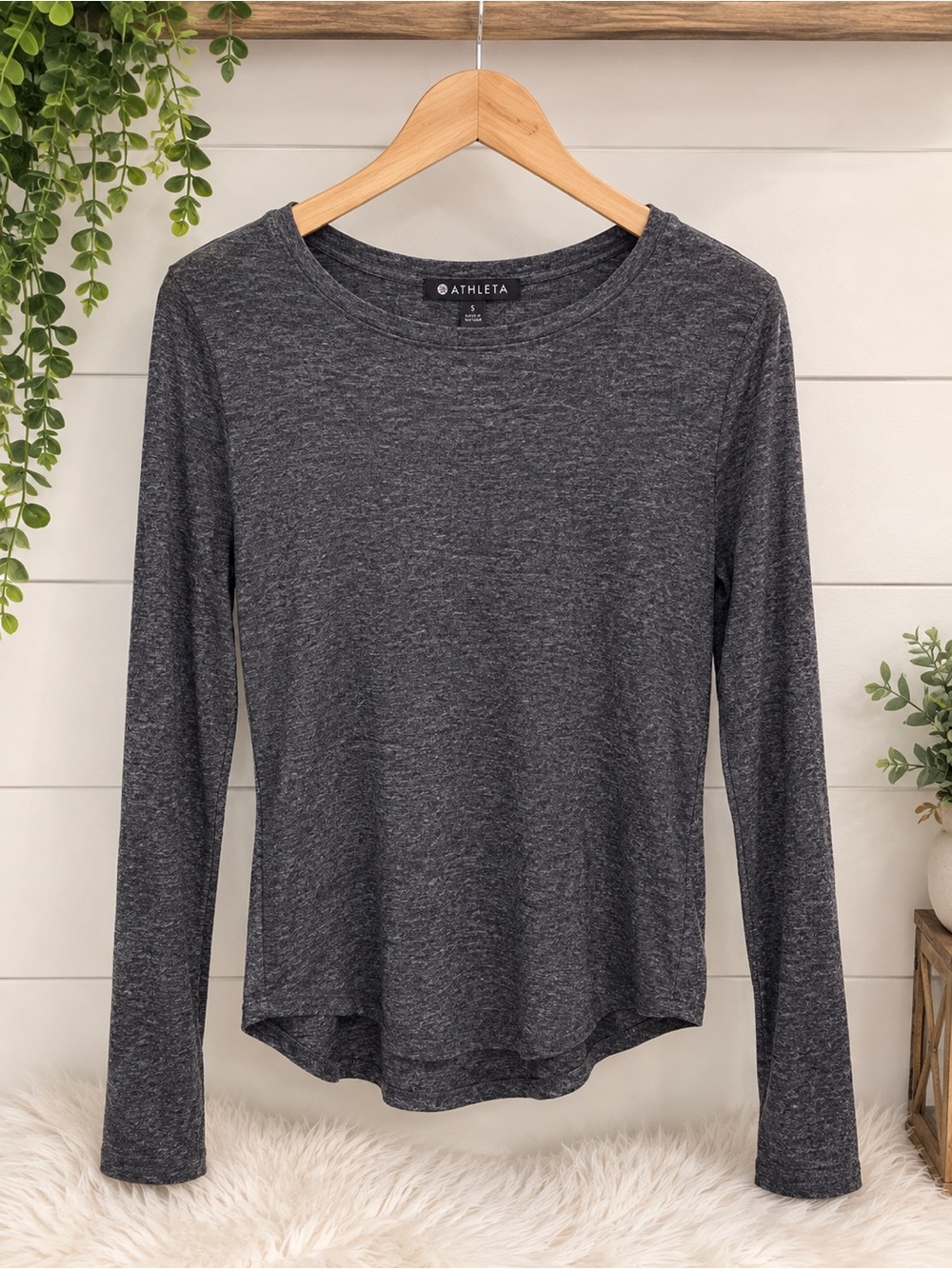 Athleta Charcoal Heather Long Sleeve Crew Tee